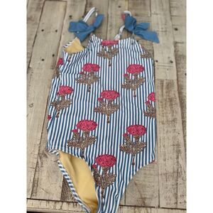 Pink Chicken Blue and Pink Striped Kids Bikini